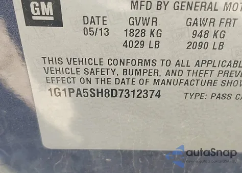 2013 Chevrolet Cruze Ls Auto z USA, uszkodzony, nr VIN 1G1PA5SH8D7312374